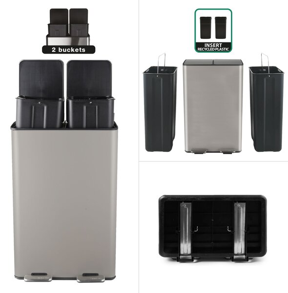 Spirella pedálový odpadkový koš na tříděný odpad ALIYA, matná Taupe, ocel, 2 x 30 L