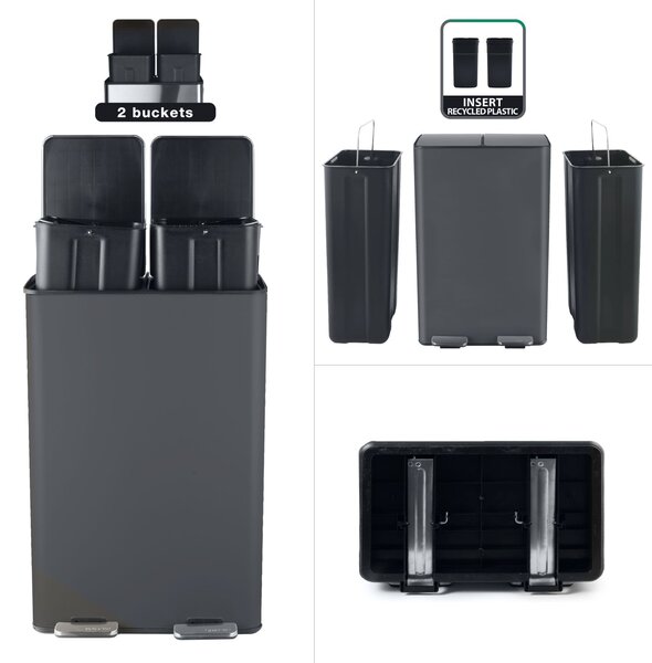 Spirella pedálový odpadkový koš na tříděný odpad ALIYA, matná šedá, ocel, 2 x 30 L
