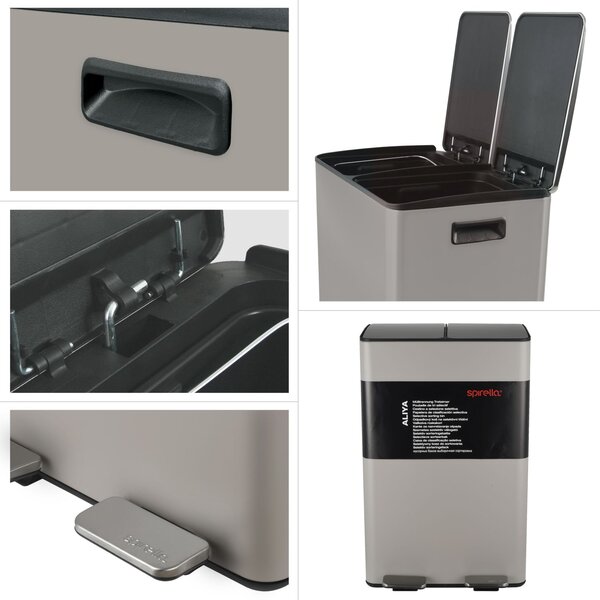 Spirella pedálový odpadkový koš na tříděný odpad ALIYA, matná Taupe, ocel, 2 x 30 L