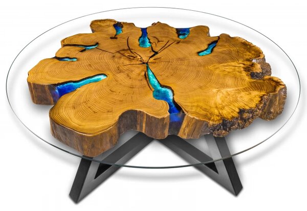 Konferenční stolek - průměr 100 cm - kořen akátu / epoxidová pryskyřice