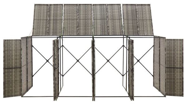 Přístřešek na čtyři popelnice šedý 274 x 80 x 117 cm polyratan 319867