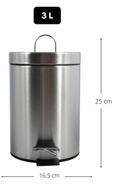 MSV pedálový odpadkový koš, kartáčovaná nerez ocel, 3 L
