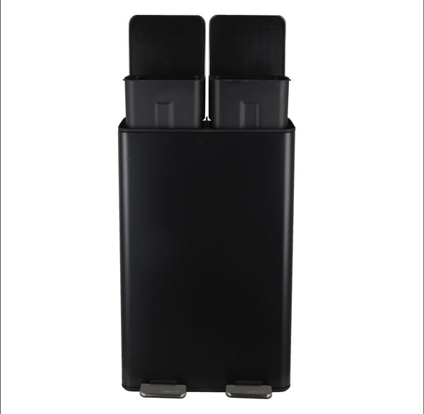 Spirella pedálový odpadkový koš na tříděný odpad ALIYA, matná černá, ocel, 2 x 30 L
