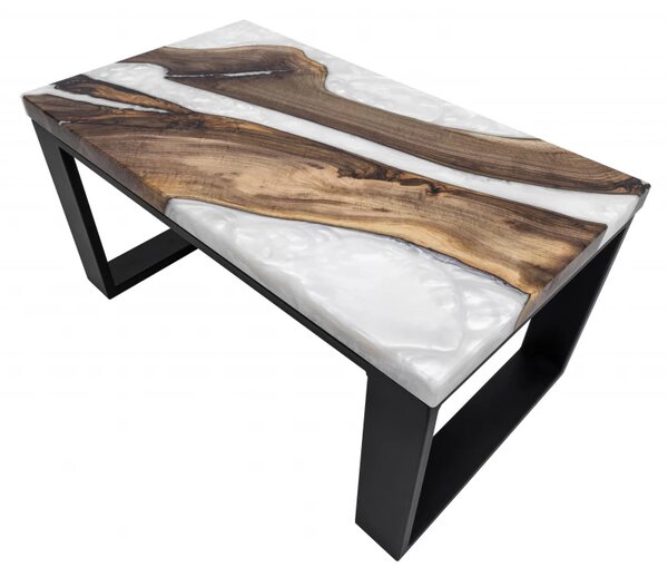 Konferenční stolek 80 x 45 cm - ořech / bílá perleťová epoxidová pryskyřice