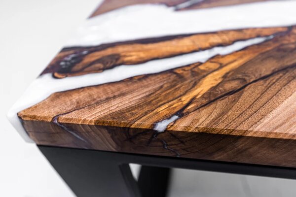 Konferenční stolek 80 x 45 cm - ořech / bílá perleťová epoxidová pryskyřice