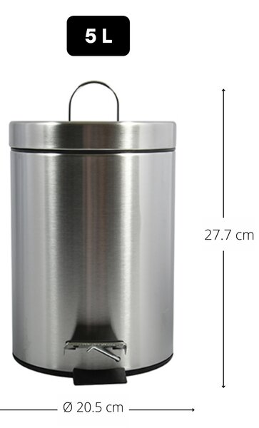 MSV pedálový odpadkový koš, kartáčovaná nerez ocel, 5 L