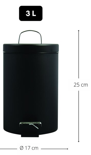 MSV pedálový odpadkový koš UNIS, černá ocel, 3 L