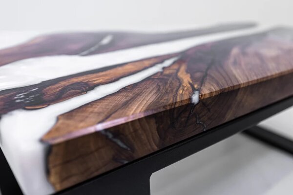 Konferenční stolek 80 x 45 cm - ořech / bílá perleťová epoxidová pryskyřice