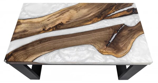 Konferenční stolek 80 x 45 cm - ořech / bílá perleťová epoxidová pryskyřice