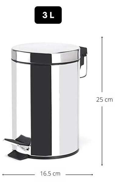MSV pedálový odpadkový koš, lesklá nerez ocel, 3 L