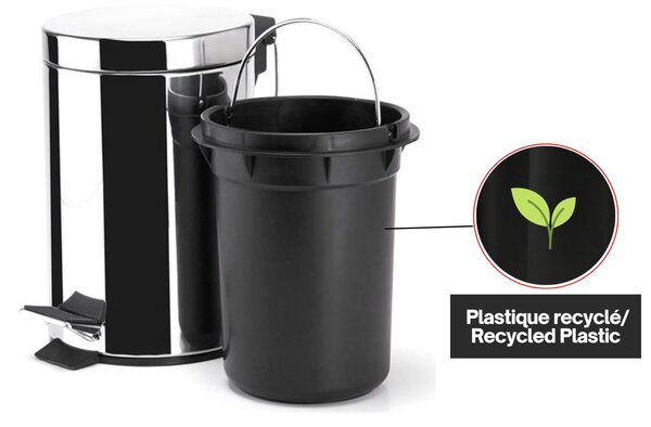 MSV pedálový odpadkový koš, lesklá nerez ocel, 5 L