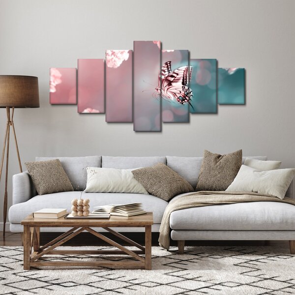 Obraz - Motýl mezi květy (210x100 cm)