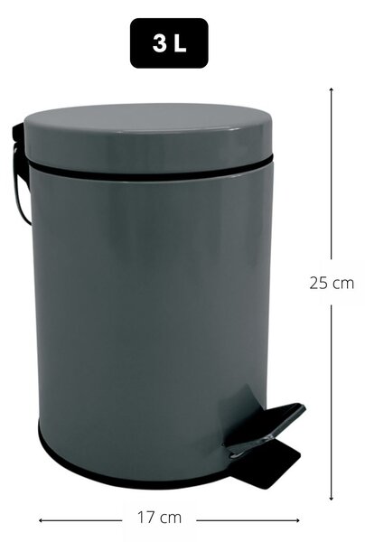 MSV pedálový odpadkový koš UNIS, tmavě šedá, ocel, 3 L