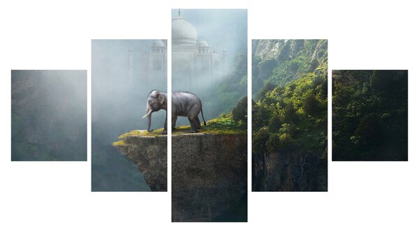 Obraz - Slůně na vrcholku Taj Mahal (125x70 cm)
