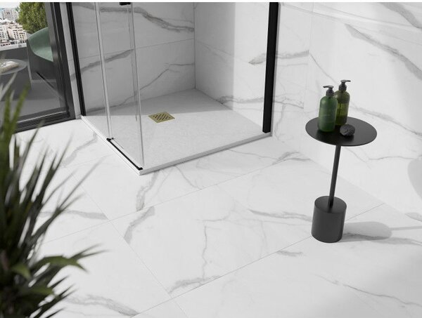 Mexen Stone+ sprchová vanička kompozitová čtvercová 90 x 90 cm, bílá, krytka zlatá - 44109090-G