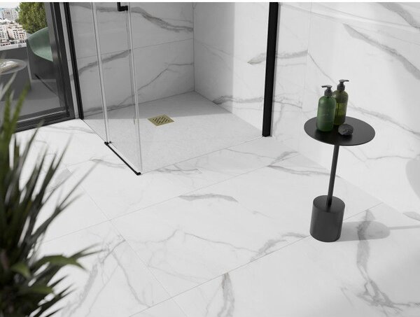 Mexen Stone+ sprchová vanička kompozitová čtvercová 90 x 90 cm, bílá, krytka zlatá - 44109090-G