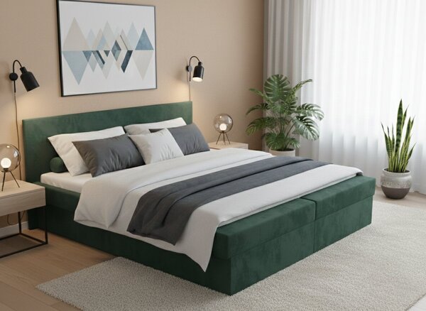 Tmavě zelená dvoupostel 200x180 cm s úložným prostorem