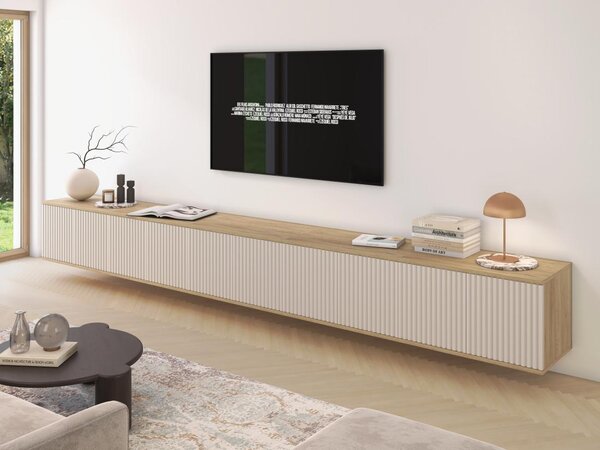 Závěsný TV stolek Bello 350 cm - dub/kašmír