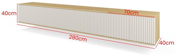 Závěsný TV stolek Bello 280 cm - dub/kašmír