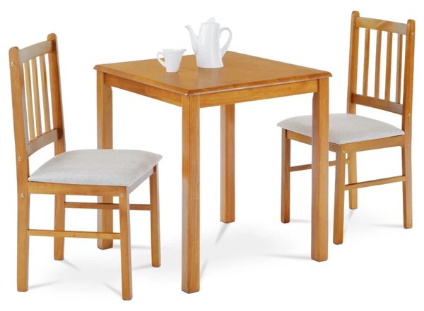 Jídelní set 1 + 2, stůl 69 x 69 x 75 cm, masiv kaučukovník, moření dub landhaus, šedé látkové sedáky