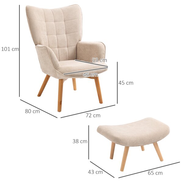 HOMCOM Křeslo s taburetem SKANDI béžové