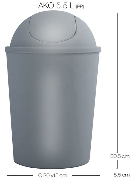 MSV výklopný koš AKO, stříbrný, plast, 5,5 L