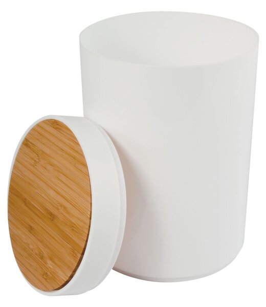 MSV výklopný odpadkový koš OSLO, bílý, plast, bambusové víko, 5 L