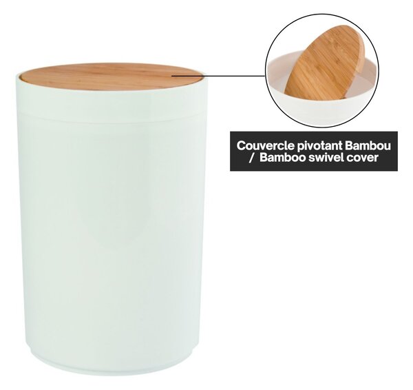 MSV výklopný odpadkový koš OSLO, bílý, plast, bambusové víko, 5 L