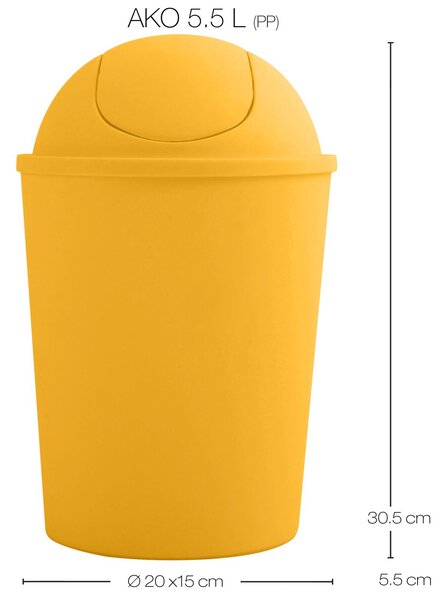 MSV výklopný koš AKO, šafránově žlutý, plast, 5,5 L