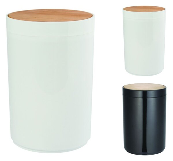 MSV výklopný odpadkový koš OSLO, bílý, plast, bambusové víko, 5 L