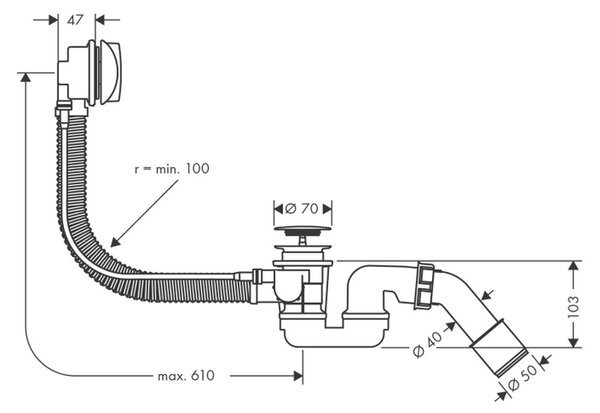 Hansgrohe Flexaplus Úplná sada odtokové a přepadové soupravy pro normální vany, chrom 58143000