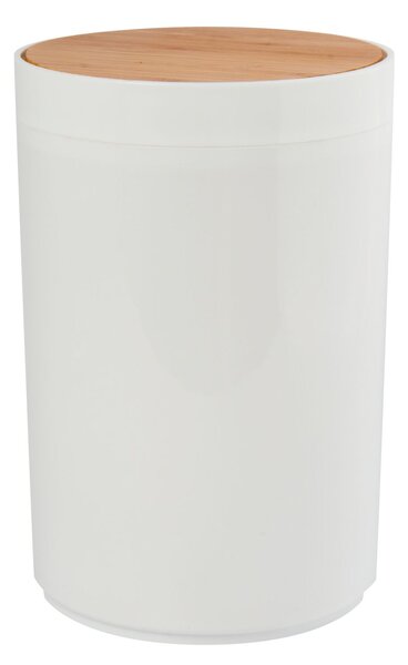MSV výklopný odpadkový koš OSLO, bílý, plast, bambusové víko, 5 L