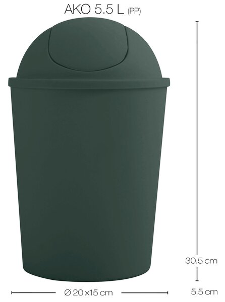 MSV výklopný koš AKO, tmavě zelený, plast, 5,5 L