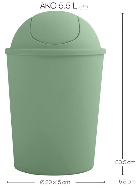 MSV výklopný koš AKO, bazalkově zelený, plast, 5,5 L