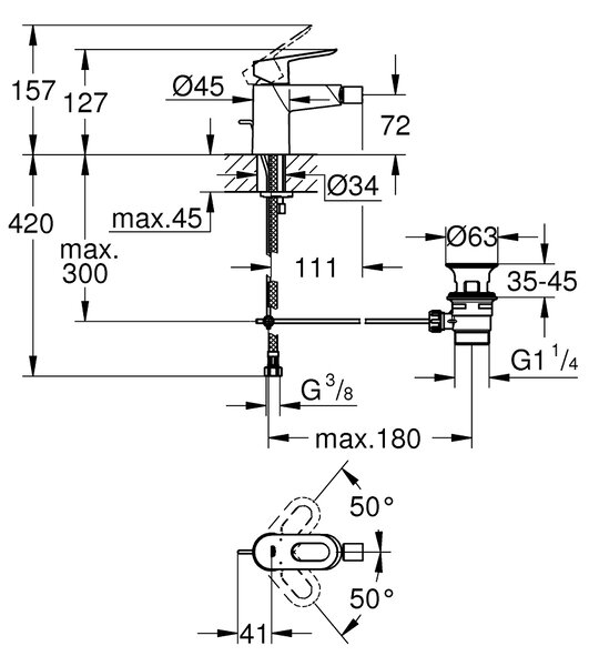 GROHE BauLoop - Páková bidetová baterie, DN 15, Chrom 23338000