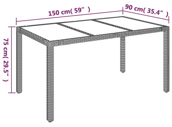 Zahradní stůl se skleněnou deskou šedý 150x90x75 cm polyratan 319900