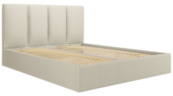 Béžová látková dvoulůžková postel MICADONI Pyla 160 x 200 cm