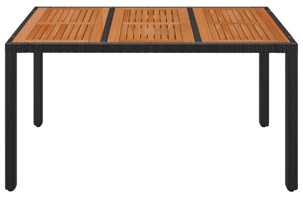 Zahradní stůl s dřevěnou deskou černý 150x90x75 cm polyratan 319901