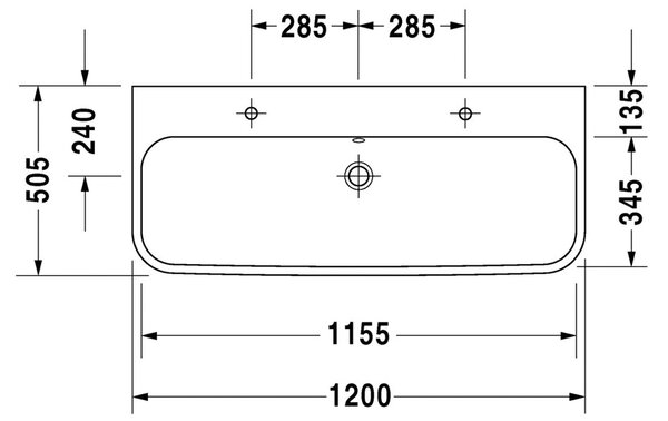 Duravit Happy D.2 - Umyvadlo do nábytku 1200x505 mm, s přepadem, bílá 2318120024