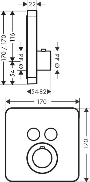 AXOR ShowerSolutions Termostat s podomítkovou instalací softsquare, pro 2 spotřebiče, chrom 36707000