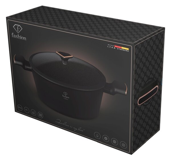 Kastrol s titanovým povrchem a poklicí 30 cm Matte Black Rose Gold Collection