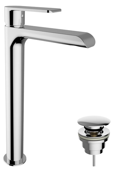 Teorema XS - Umyvadlová baterie stojánková s Push-Open zátkou, pro volně stojící umyvadla, výška 260 mm, nikl matný 8X341