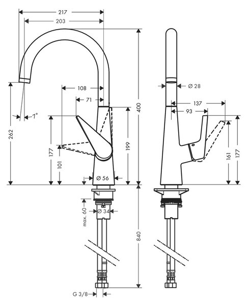 Hansgrohe Talis M51 kuchyňská páková baterie 260, 1jet, vzhled nerezu 72810800