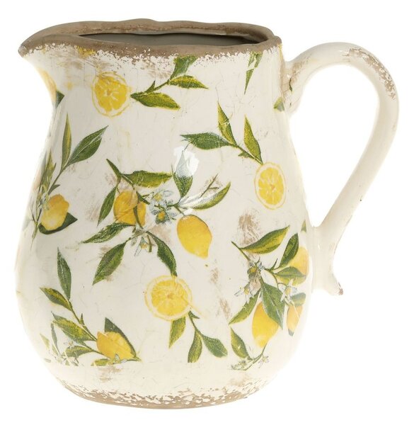 Béžový baňatý keramický džbán s citróny Limone - 13*16 cm - Chic Antique