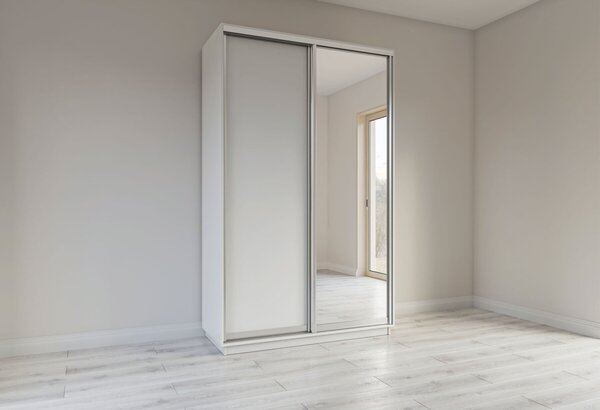 Skříň s posuvnými dveřmi 1400x2200x600 1LTD 1 Zrcadlo nymphea alba, profil stříbrný