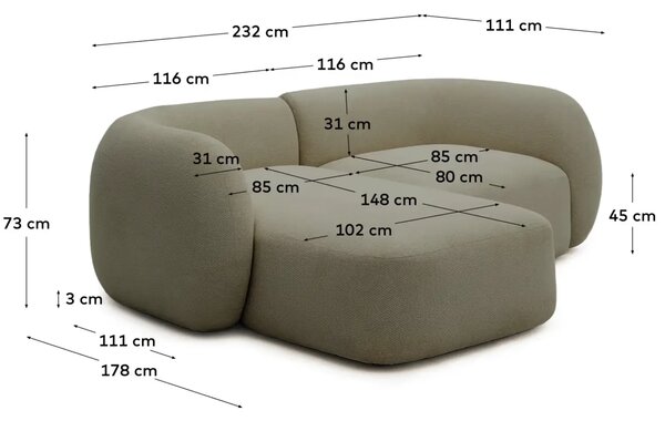 Kave Home Zelená rohová pohovka Martina 230 cm, levá