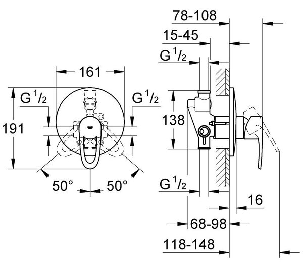 GROHE Europlus - Páková sprchová baterie, Chrom 19537001