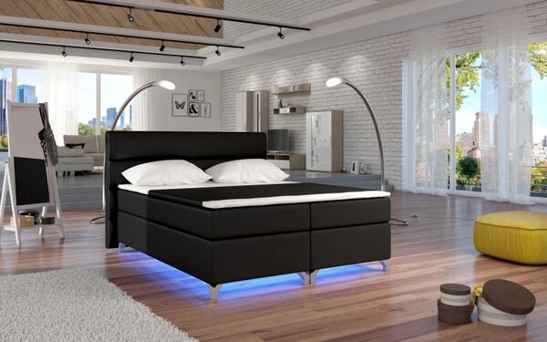 Postel Boxspring Amadeus 200x180, černá (koženka - bao 08)