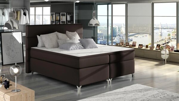 Postel Boxspring Amadeus 200x180, tm. hnědá (koženka - bao 12)