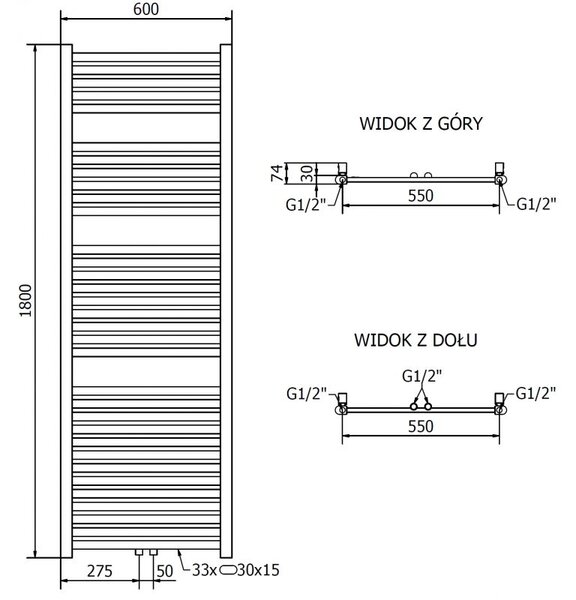 Mexen Hades, elektrické topné těleso 1800 x 600 mm, 900 W, zlatá lesklá, W104-1800-600-2900-50